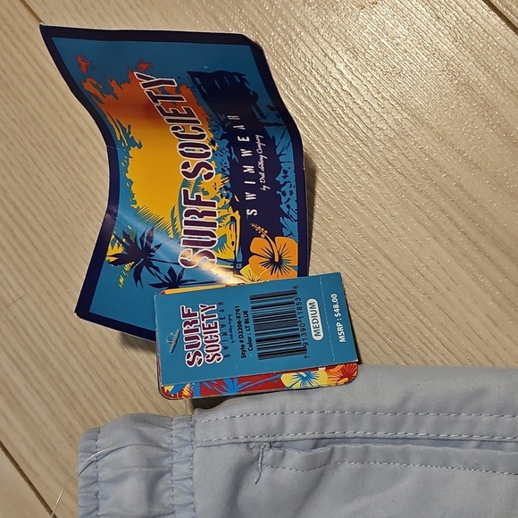 MENS SURF SOCIETY Blue LINED SWIM SHORTS SIZE Medium new with tags UV protec - Picture 2 of 6